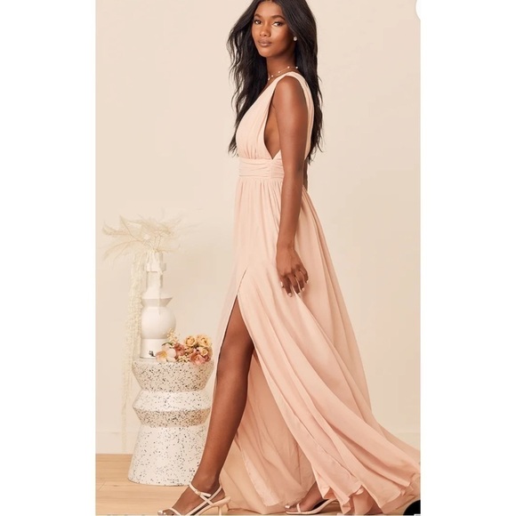 Lulus Thoughts of Hue Light Blush Surplice Maxi Dress Wedding Event Prom Sz XS. - Picture 9 of 10